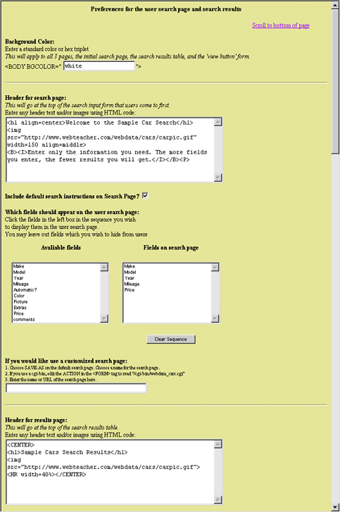 screenshot of customize page