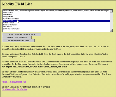 screenshot of modify field page