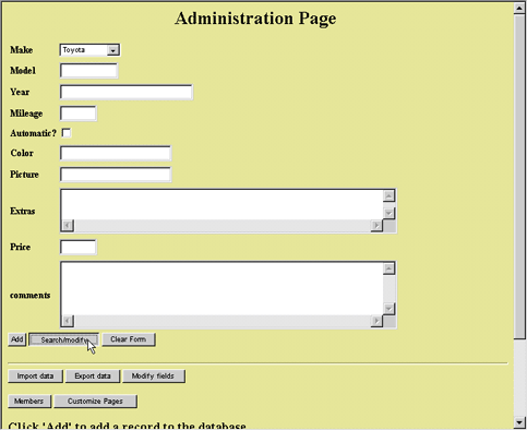 screenshot of admin window