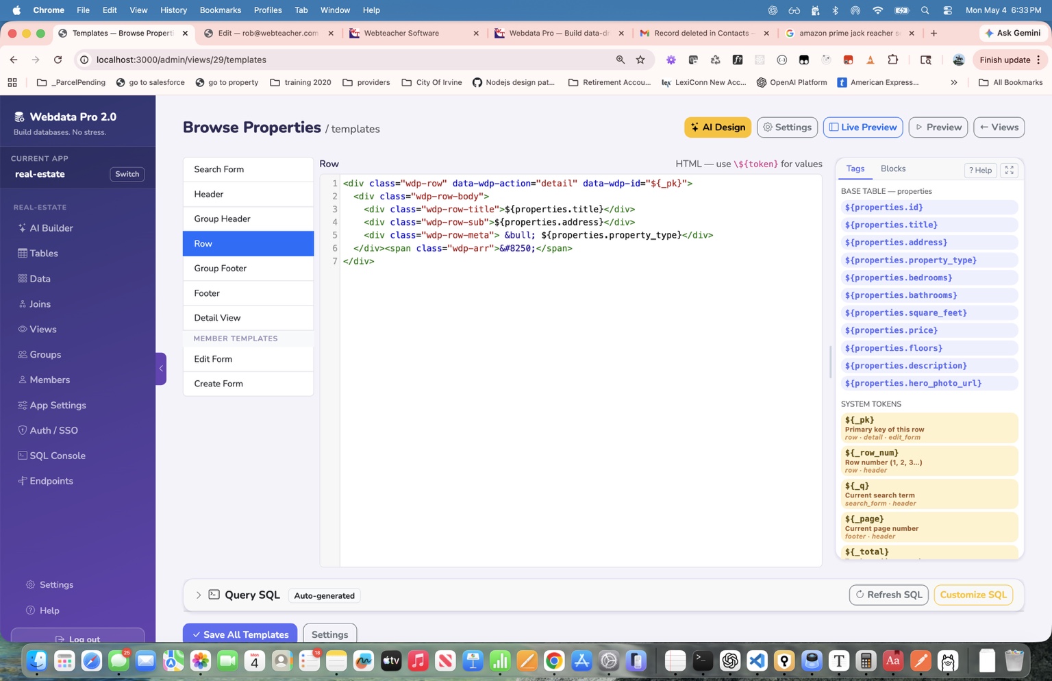 Webdata Pro 2.0 builder and template editor screenshot